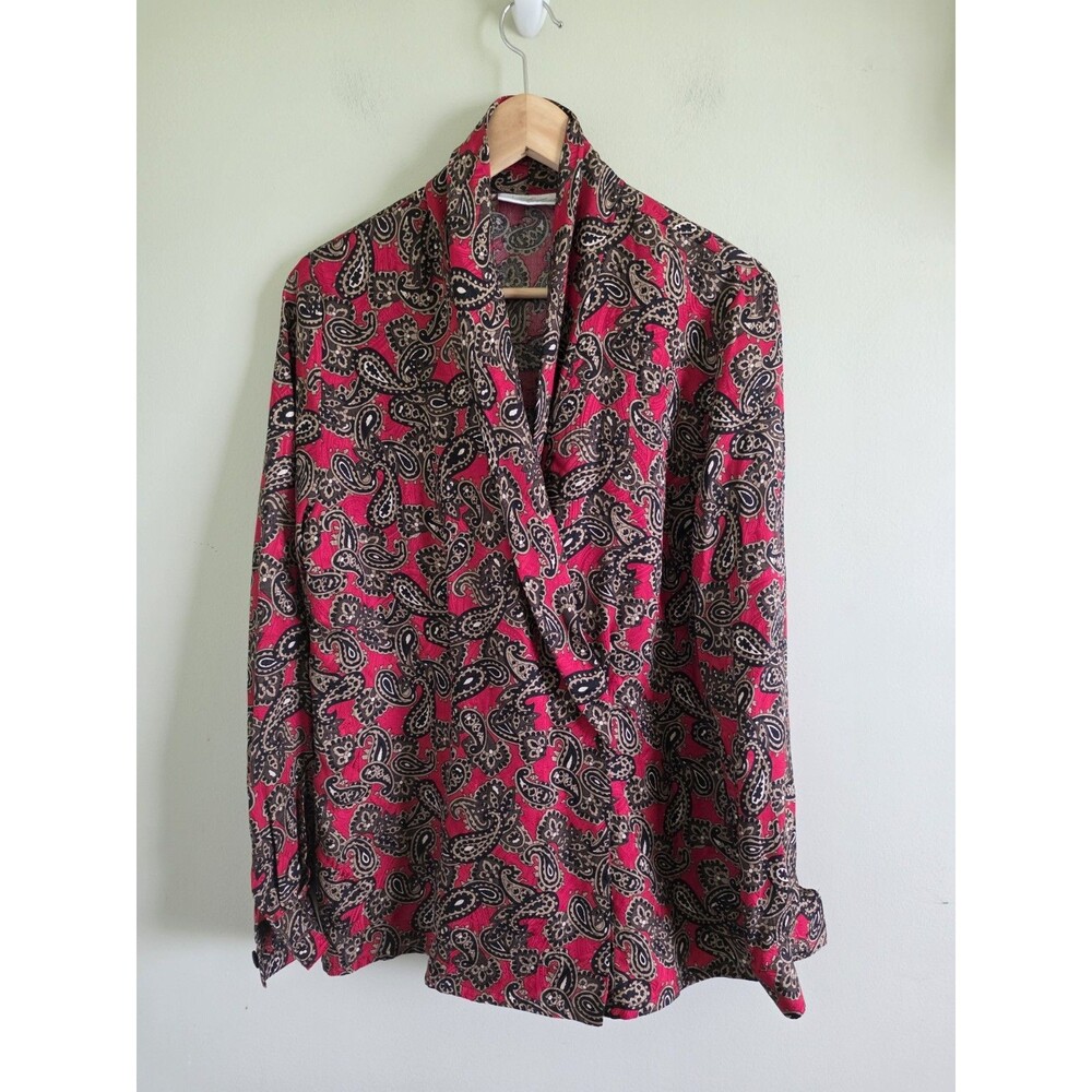 Vintage Lord & Taylor Womens Paisle 100% Silk Blazer Wrap Blouse Shirt Size 8